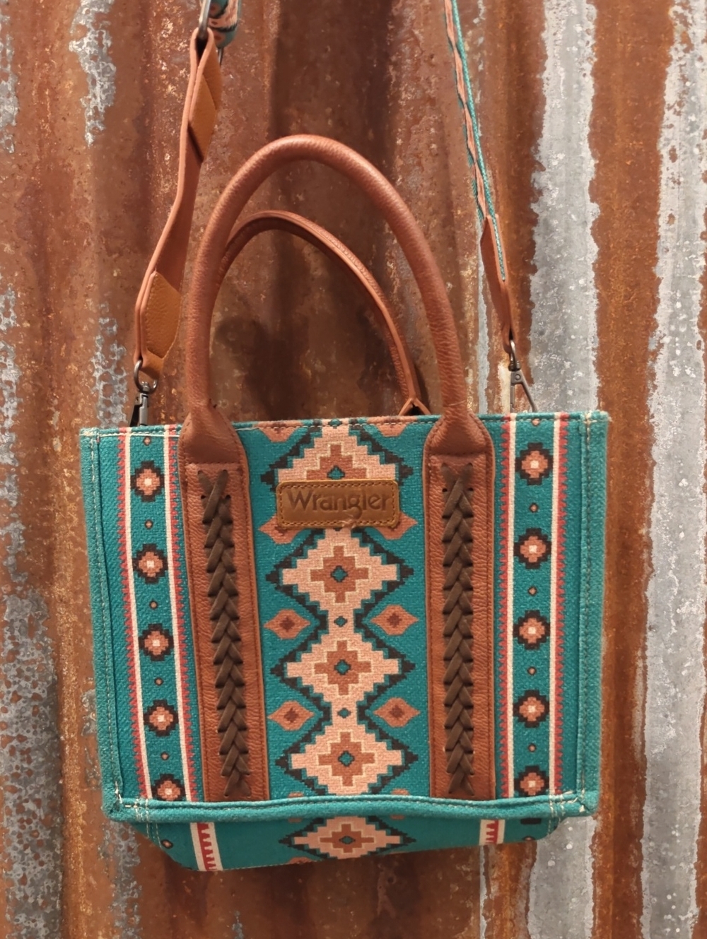 Wrangler Shoulder Bag With Teal And Tan Accents